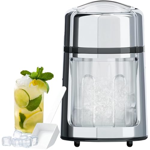 Tritaghiaccio – Frantoio manuale a manovella con lame in acciaio inox integrate per cubi personalizzabili – Secchio e cucchiaio inclusi (bianco)