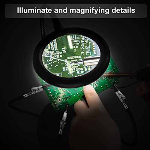 XYK Helping Hands Soldering Station with 3X Magnifying Glass with light, 4 Flexible Helping Hand Arms Magnifier and Third Hand Soldering Tool for Electronic Repair Soldering Jewelry Crafts