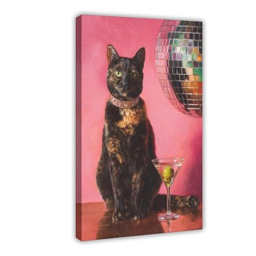 Poster chat écaille de tortue martini disco pour raviver un mur blanc vide