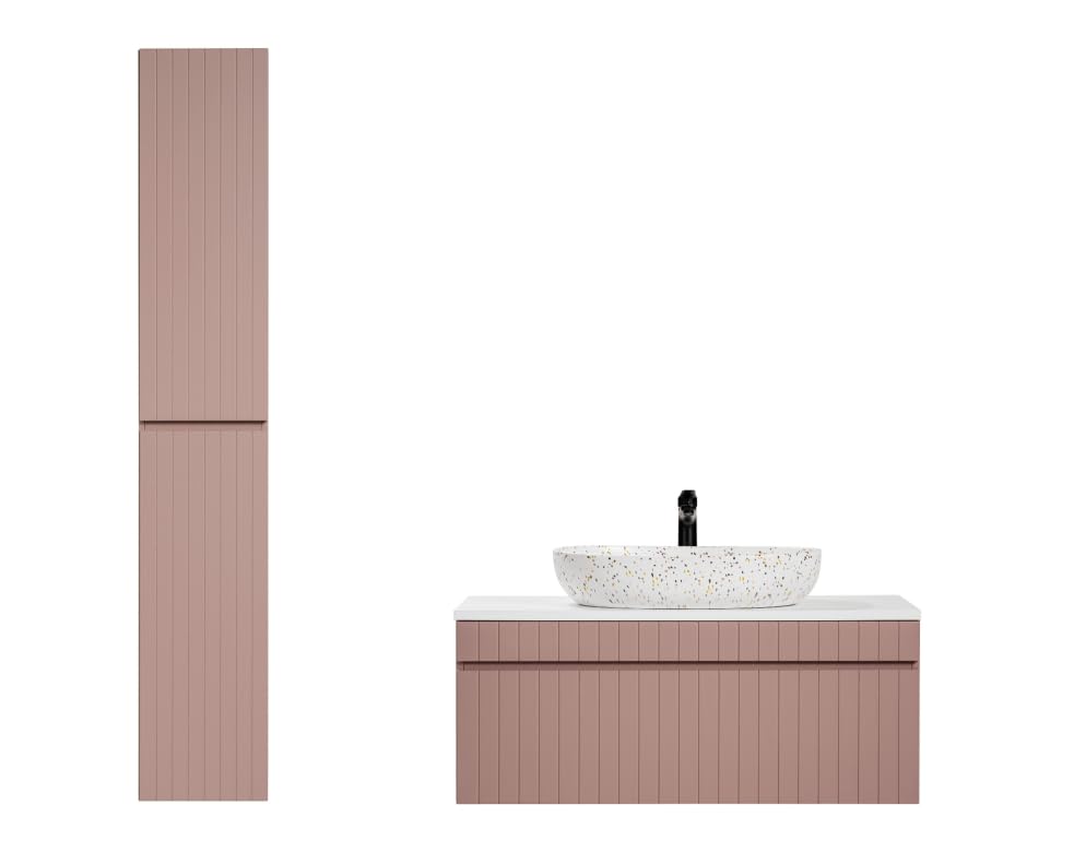 COMAD - Juego de mueble lavabo y columna (100 cm), diseño emblemático de color rosa
