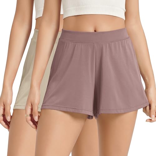 ODODOS 2-Pack Modal Soft Lounge Shorts for Women High Waist Casual