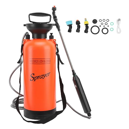 Grcfumo Pulverizador eléctrico a presión, pulverizador eléctrico de jardín de Acero Inoxidable, Botella pulverizadora eléctrica Ligera portátil para Plantas, riego de jardín, (8L)