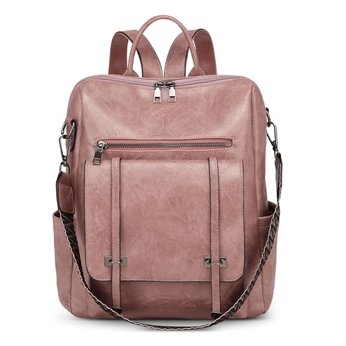 Semplice Moda Zaino da Donna Borsa a Tracolla Elegante Leggero Zainetto Antifurto Classica per Viaggio Scuola Lavoro Datazione Alunno Impermeabile PU Pelle Rosa