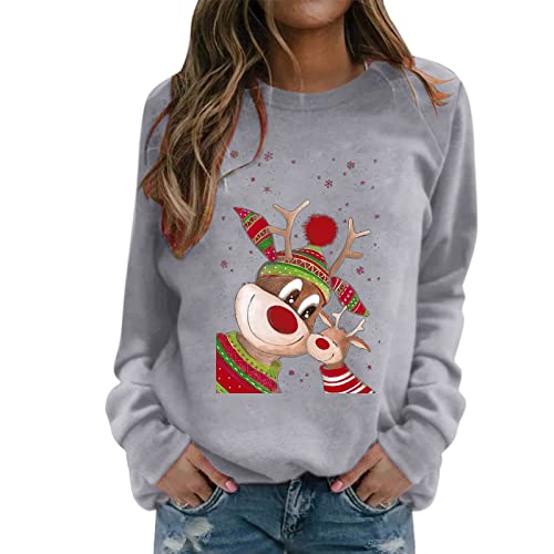 Jersey de Navidad para mujer, suéter divertido para mujer, elegante, sexy, Rudolph, estampado de renos, sudadera larga para mujer, invierno, Navidad, sudadera, tops divertidos, sudaderas navideñas