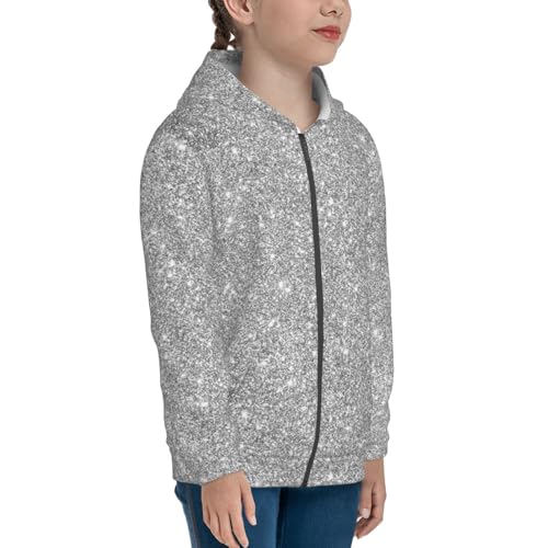 GlitterSilver Kids Pullover Hoodies Boys Zip Up Sweatshirts Girls Athletic Clothes with Pocket4