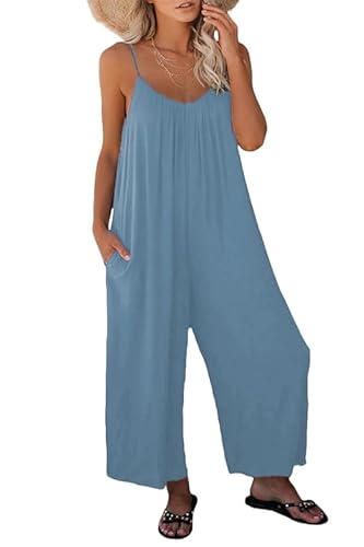 Haibang Jumpsuit Damen Sommer Ärmellos Overall Lang Casual Hosenanzug Sexy V-Ausschnitt Träger Romper Loose Fit Playsuit...