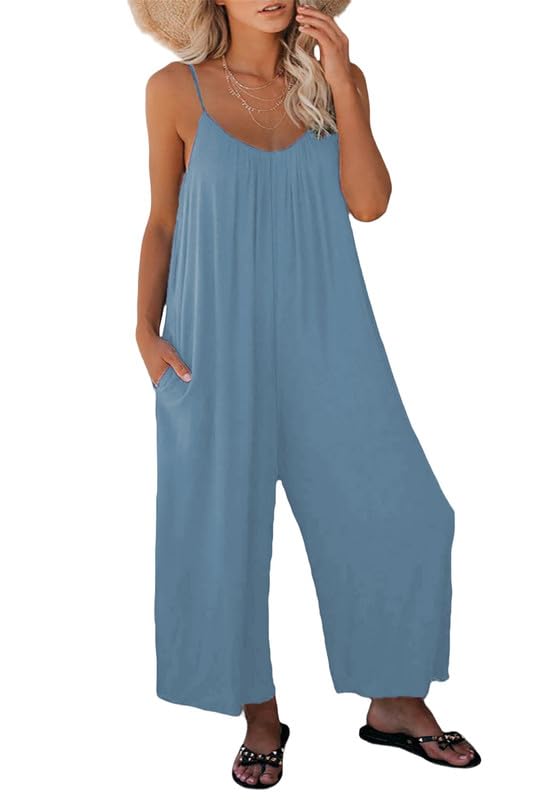Combinaison femme été sans manches casual jumpsuit léger à bretelles et jambes larges
