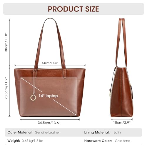 Image of Kattee Vintage Genuine Leather Work Tote for Women | Spacious interior with a zip compartment for organized work, travel, and everyday essentials.