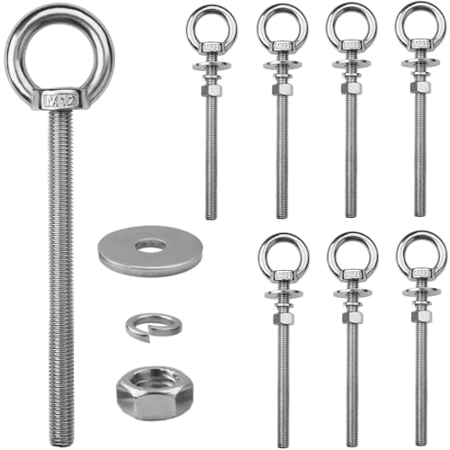 Image of 8 Pack M12 Stainless Steel Eye Bolts with Nuts, 1 /2 inch x 6 inch Eye Bolts | 304 Stainless Steel Eye Bolt,Eye Bolts Heavy Duty for Hang Tie Down Outdoor,1 /2 eye bolts with nuts,m12 eye bolts