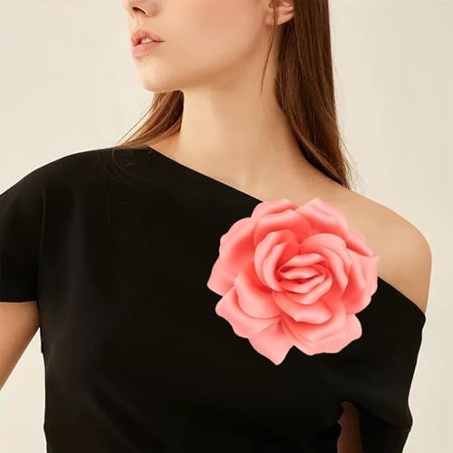 Image of Flower Brooch Pins for Women 5.5in Lapel Pins Large Rose Floral Brooches Dainty Satin Fabric Brooches Rose Flower Hair Clips Wedding Party Dance Clothes Accessories Jewelry