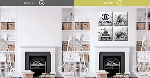 Meetdeceny Fashion Wall-Art For Bedroom Women - Black And White Bathroom Decor Wall Art - Fashion Book Stack Grey Painting Canvas Artwork Size 10"X10" 4 Pieces Ready To Hang #TOP7