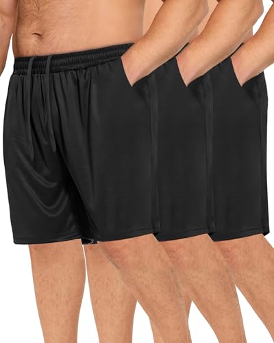 BOOJO 3 Pack Gym Basketball Mens Shorts - Quick Dry Black Workout Athletic Shorts with Pockets for...