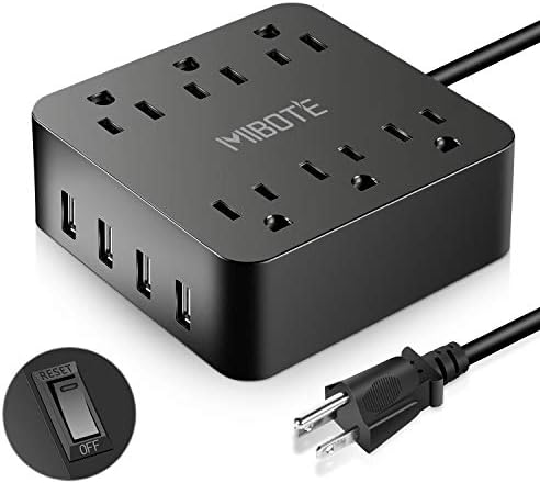 Power Strip with USB, Mibote Smart 4 Outlet Surge Protector Power Strip with 4 Port USB Charger 6ft Power Cord 2500W 100-240V for Travel, TV, Computer, Transformers, Power Bank (Black)