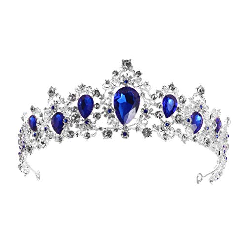 Diadema de princesa con pedrería azul Minkissy y diseño de alta joyería
