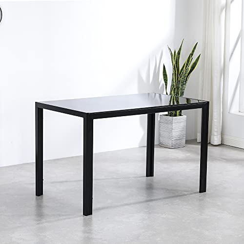 Table Salle à Manger pour 4 Personnes, Table à Dîner, Table de Cuisine, Table en Verre Trempé 8mm Cadre en Métal, pour Salon/Salle à Manger, 120x70x75cm - Noir