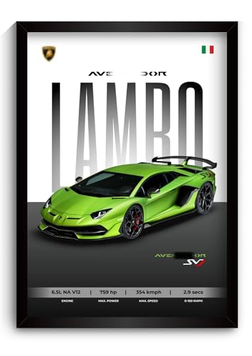 Image of Lamborghini Aventador Poster | Framed Lamborghini A4 Sized (31 x 23 cm) | Supercar Frames for Wall, Gift for Boys, Car Poster | Supercar Frames for Wall, Bedroom, Hostel, Study Room (F 025)