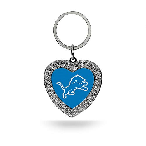 Rico Industries NFL Detroit Lions Metal Rhinestone Heart Keychain 1.38