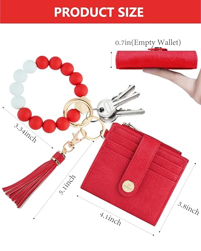 Image of Small Wristlet Wallets for Women Keychain Wristlet Wallet RFID Blocking Key Chain Wallet With Zipper Coin Pocket,2 Id Window (Red)