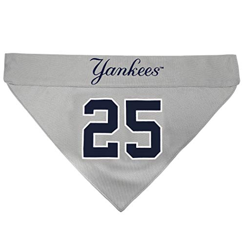 Image of MLBPA Reversible Dog CAT Bandana - GLEYBER Torres #25 Pet Bandana - MLB New York Yankees Home & Away Bandanna, Large /X-Large