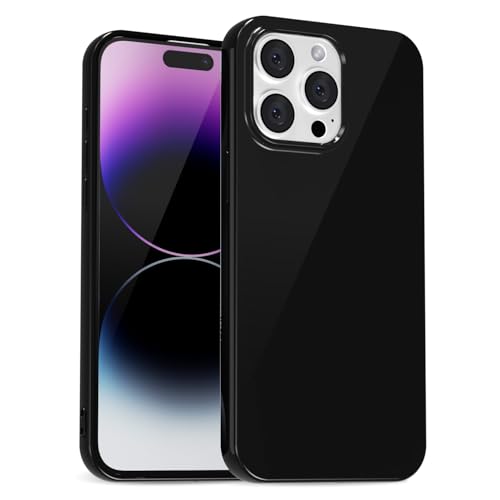 uvcoat for iPhone 14 Pro Max Case Silicone, Glossy Cute Jelly Soft Rubber Gel Protective Plastic Phone Case, Thin Ultra Slim Plain Solid Color Cover for Women, Black