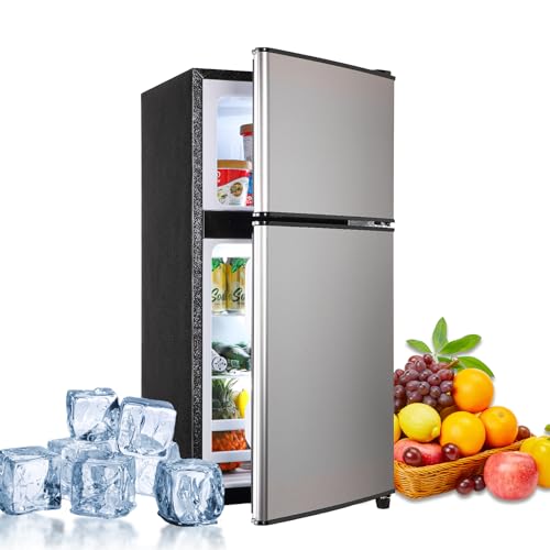 Borcolo Dorm Fridge with Freezer, Small Refrigerator 3.5 Cu. Ft. with Freezer for Apartment, Temperature Adjustable Apartment Size Fridge for Kichen, College, RV, Office, Silver