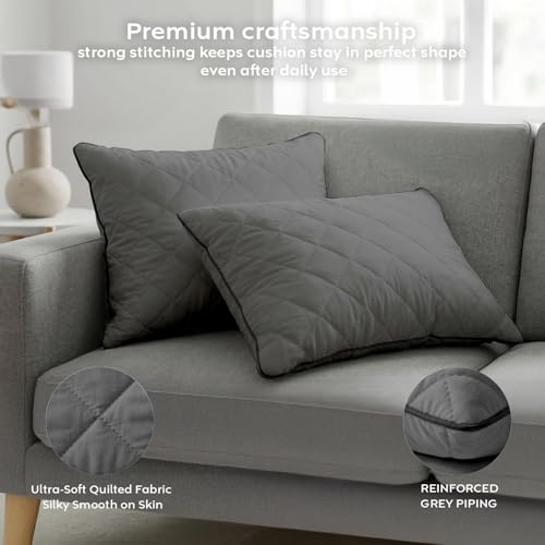 Image of AYKA Microfiber Cushion Filler Set of 3 (12x18 Inch) | Soft & Fluffy Sofa Cushions Inserts | Premium Polyester Fiber Throw Pillows for Sofa, Couch, Bed & Living Room Decor | Grey