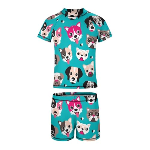 Pet Dog FaceChildren's Swimsuits Boys Two Piece Suit8-10Y(130cm)2