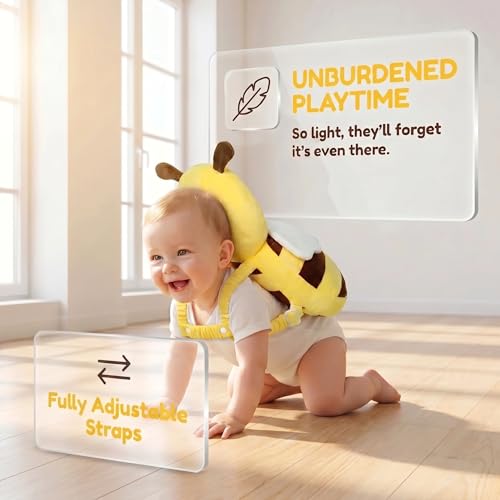 Image of Baby Head Protector Backpack - Soft & Lightweight Head Protection Pad for Bebe Walking and Crawling(Bee)