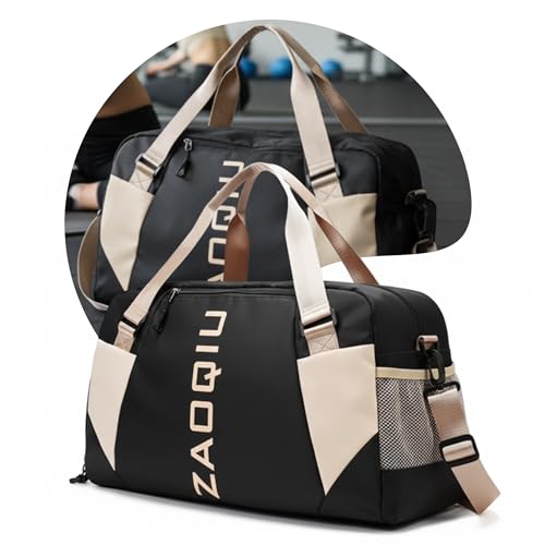 Bolsa de Viagem e Academia Mala de Mão com Área Molhada Compartimento para Tênis Alça Ajustável Ideal para Avião Academia Praia e Fim de Semana (Preta)
