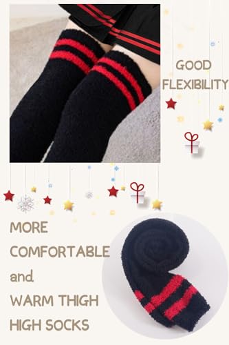 Image of CutiePlusU Womens Thigh High Fuzzy Socks Coral Fleece Over Knee High Sock - 1 Pair
