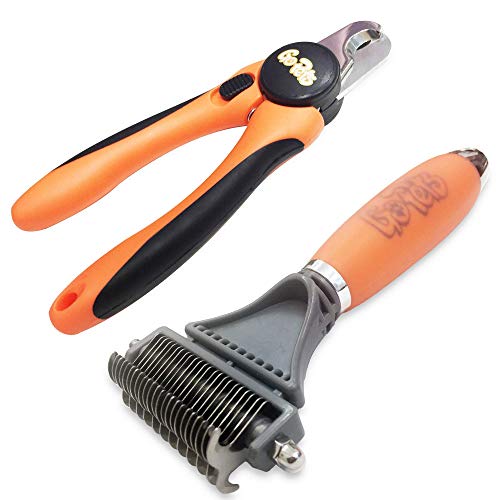 GoPets Grooming Kit Bundle with 2 Sided Dematting Comb and Deshedding Rake + Nail Clipper for Dogs and Cats Includes Nail File and Trimmer