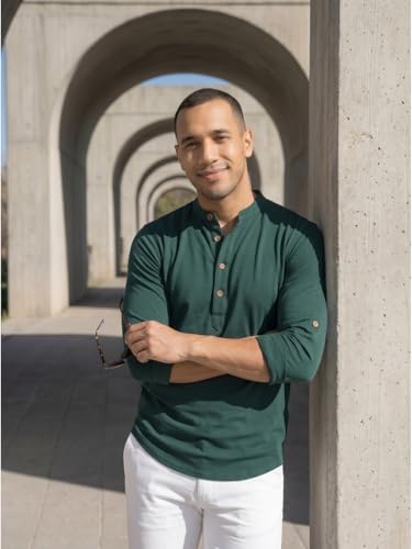 Image of DEELMO Combo of Men's Cotton Blend Solid Regular Fit Full Sleeve Short Kurta | Men's Trendy Short Kurta Pack of 2