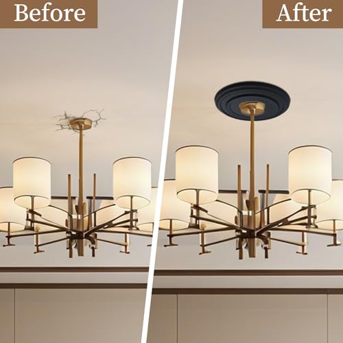 Image of HEVSTIL Black Ceiling Medallion 12 inchOD x 3.94 inchID, PU Light Fixture Cover | PU material, black finish, 12 inch OD, 3.94 inch ID, lightweight, easy install, for chandeliers, ceiling fans, modern decor