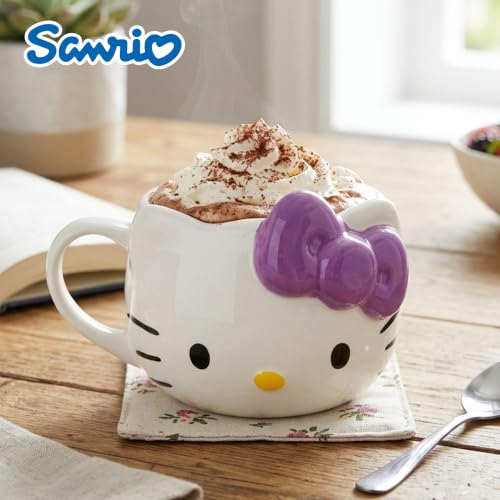 Image of Silver Buffalo Sanrio Hello Kitty Purple Bow, 3D Sculpted Mug, 20oz | Ceramic, 0.59 Liters