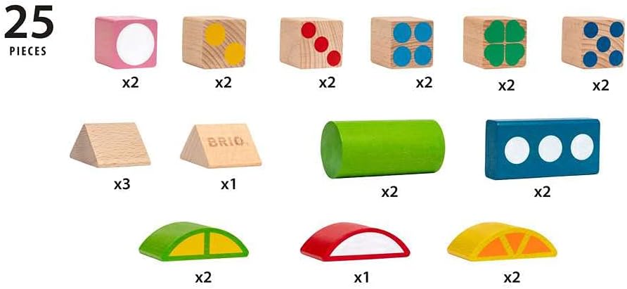 BRIO 25 Patterned Wooden Blocks - Educational Learning Toys for Toddlers Age 12 Months Up (Kids 1 Year Old)