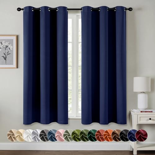 MIULEE Navy Blue Blackout Curtains for Bedroom Living Room 63 Inches Long 2 Panels, Thermal...