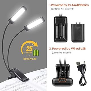 CAHAYA Lampada per Lettura con Pinza Dual Head Luci per Leggio Musicale con 32 LED Luminoso Luce a Clip Portabile con 3 Intensità di Luminosità Cavo di Ricarica 2.5m Modello CY0243