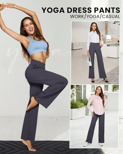 Image of G4Free EverGoing Yoga Pants Women Wide Leg Pants with Pockets High Waist Stretch Dress Casual Sweatpants Petite /Regular /Tall