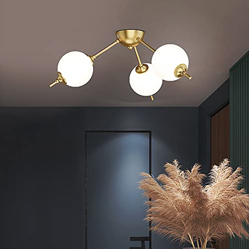Plafonnier semi-encastré doré et verre dépoli blanc pour salon - 4