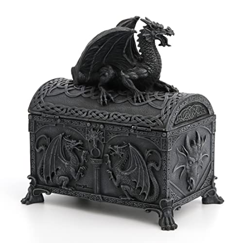 Veronese Design 7.25" Tall Dragon Chest Decorative Trinket Box Resin Sculpture Black Stone Finish Statue Figurine Dungeons And Dragon Dice Box #TOP7