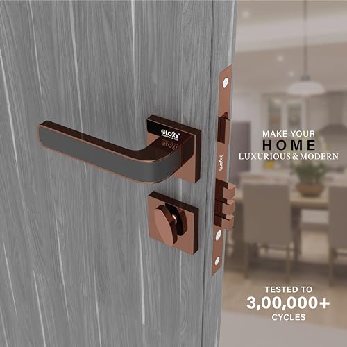 Image of GLOXY Premium Zinc Mortise Lock for Door - Rose Gold & Black Finish Door Handle Lock with 3 Brass Keys - Main Door Lock Set for Home, Office & Bedroom Doors - Heavy Duty Lock Body with 2 Year Warranty