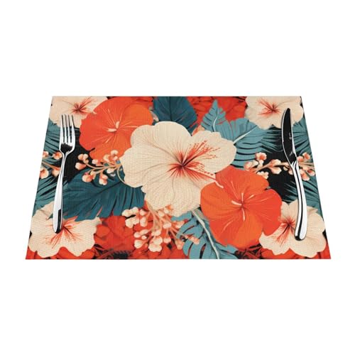 Sets de table tissés fleurs tropicales en PVC x4 résistants - 7