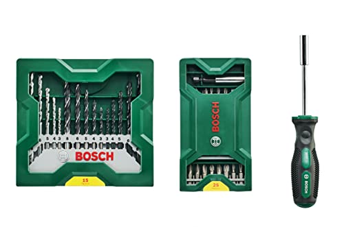 Bosch Accessories 25 + 15 + 1 Mini-X-Line Set plus Griff (für Metall, Holz, Stein, Zubehör Bohrmaschine)
