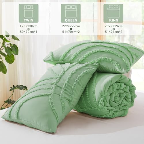 Image of ENJOHOS Light Green Full Comforter Set - Full Size Boho Style Comforter, 3 Pieces Rainbow Bedding for All Season, Lightweight Soft Microfiber Comforter with 2 Pillowcase