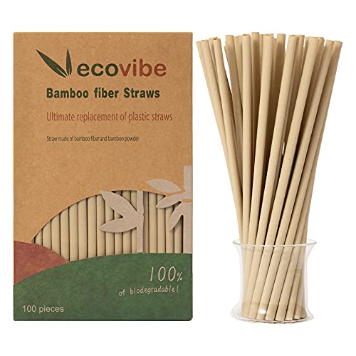 Ecovibe Bamboo Fiber Straws Disposable Straws bamboo Fiber Degradable Disposable Straws（100 Pcs）