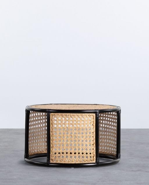Image of Wooden Coffee Table| End Table| Sofa SideTable| SideTable for Living Room| Round Cane Table (70x70x40) Black
