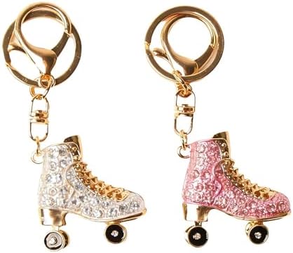 2-Piece Creative Roller Skate Keychain – Sparkling Purple Rhinestone Car Keyring & Elegant Bag Charm for Weddings & Parties image 2