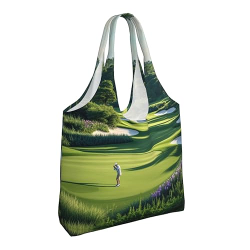 Golf Course (1) Print Women's Canvas Handbag,Sturdy Cotton Handbag With Patterned Shoulder Bag2