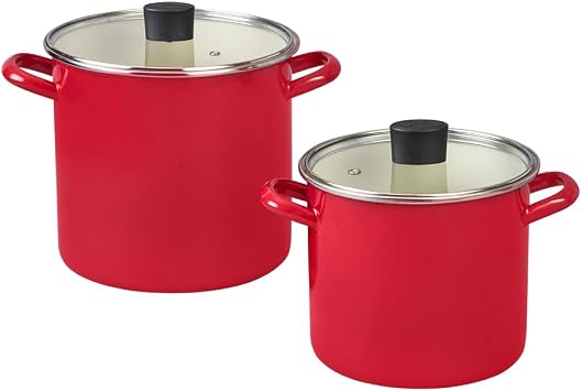 Cinsa Praktika Straight-Sided Stockpot Set - Oven Safe, Induction-compatible, Heat Resistant Material - 18 & 22 cm Red Exterior/Cream Interior