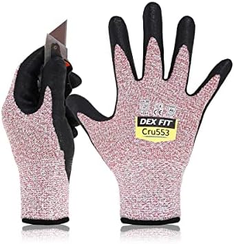 DEX FIT Level 5 Cut Resistant Gloves Cru553, 3D-Comfort Fit, Firm Grip, Thin & Lightweight, Touch-Screen Compatible, Durable, Breathable & Cool, Machine Washable; Red S (7) 1 Pair
